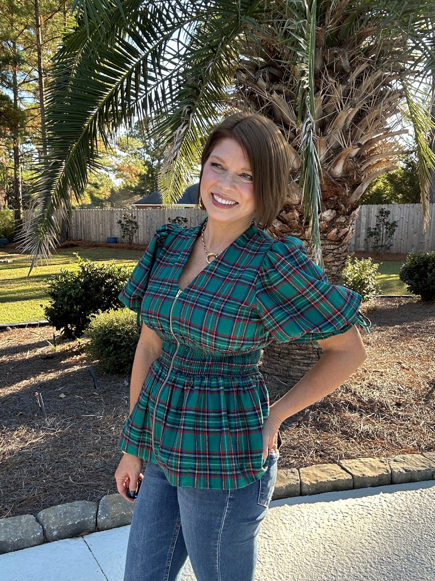 Christmas Spirit Plaid Top | Green