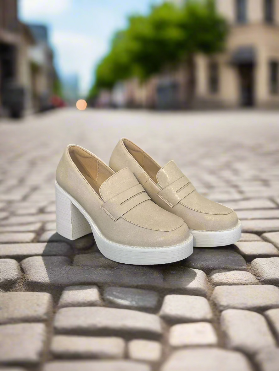 The Hannah Platform Penny Loafer | Beige