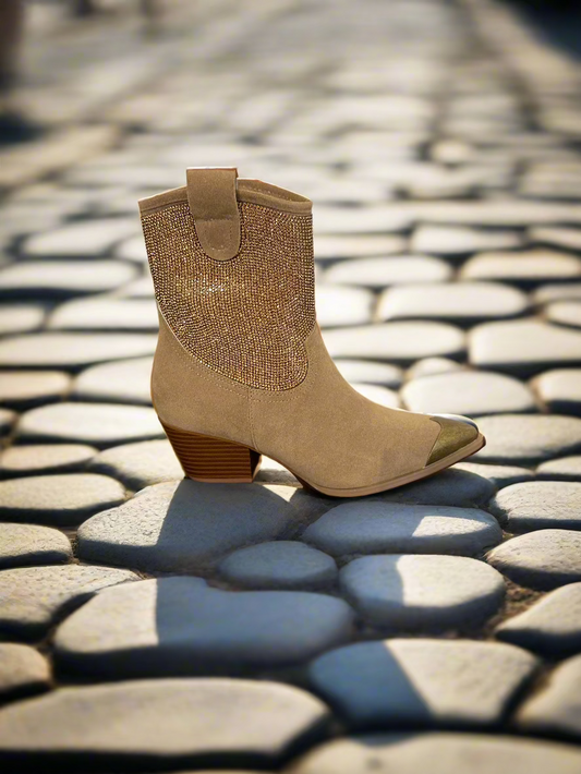 The Wren Western Rhinestone Bootie | Khaki