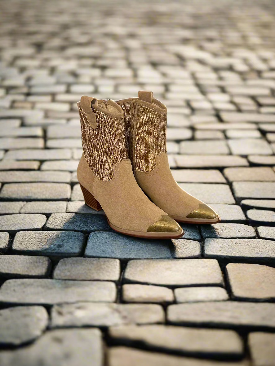 The Wren Western Rhinestone Bootie | Khaki