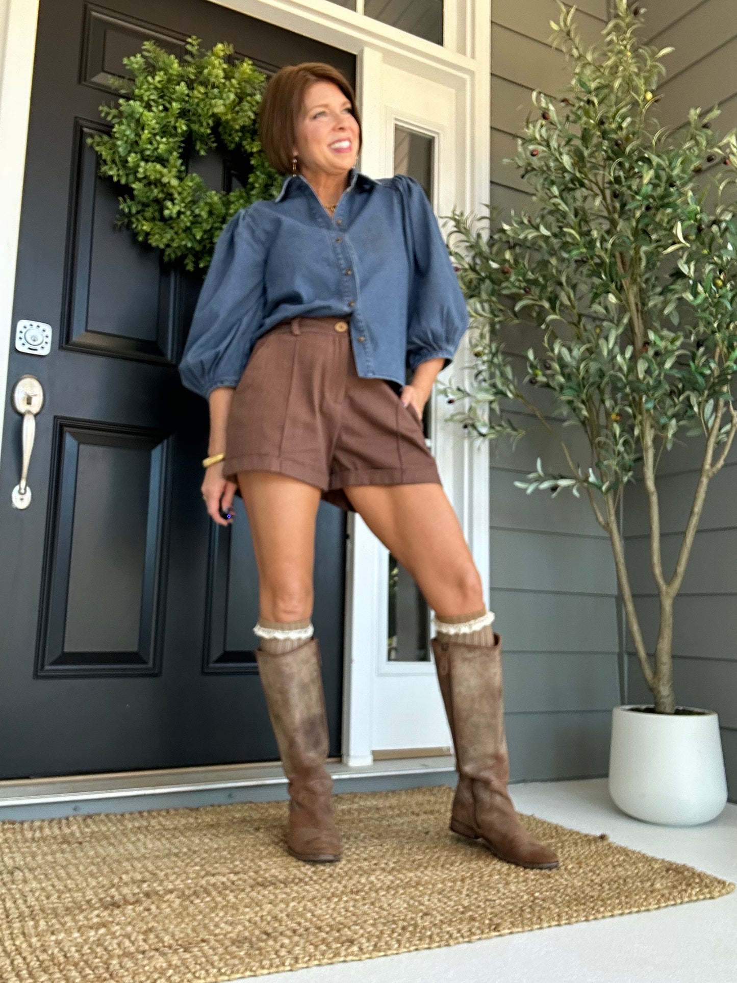 The Classic Denim Puff Sleeve Top