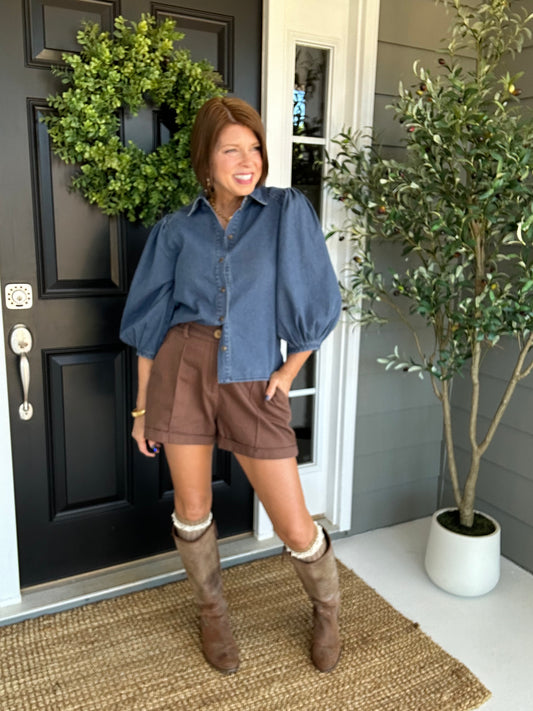 The Classic Denim Puff Sleeve Top
