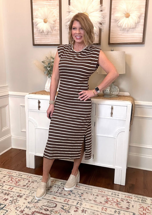 The Dana Striped Midi | Brown