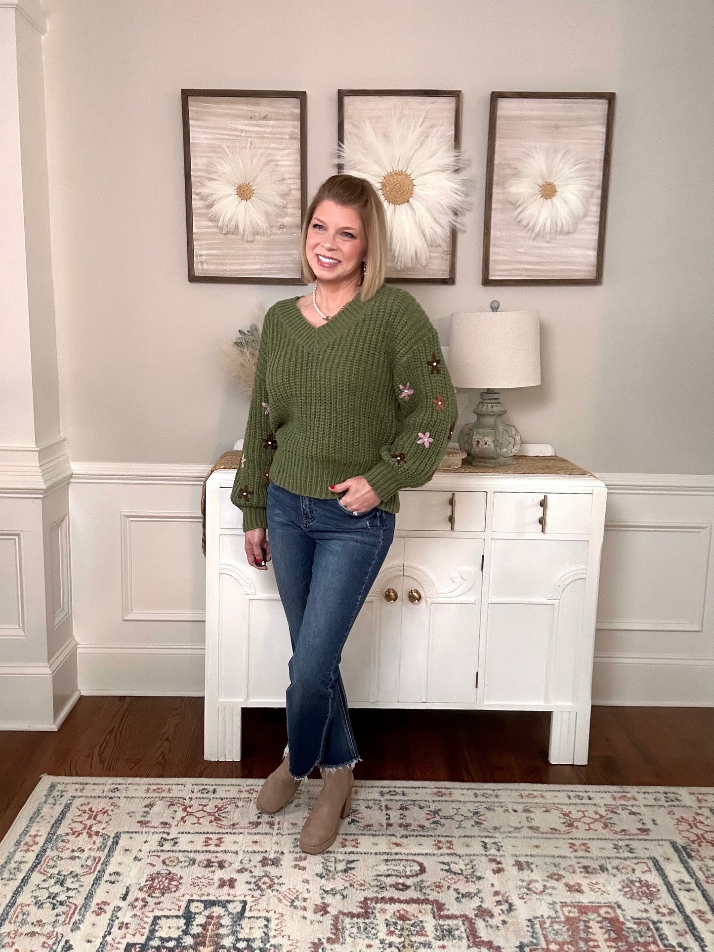 Petals of Joy Sweater | Olive - The Sassy Rack