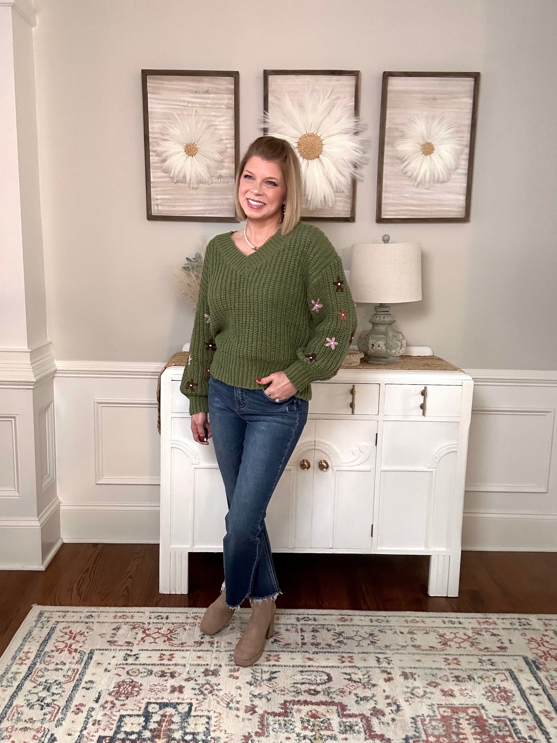 Petals of Joy Sweater | Olive - The Sassy Rack