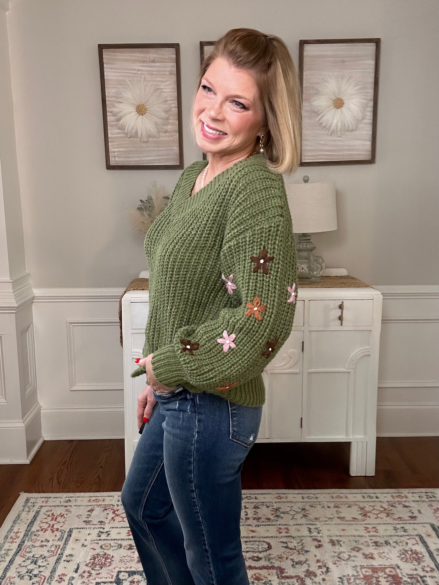 Petals of Joy Sweater | Olive - The Sassy Rack