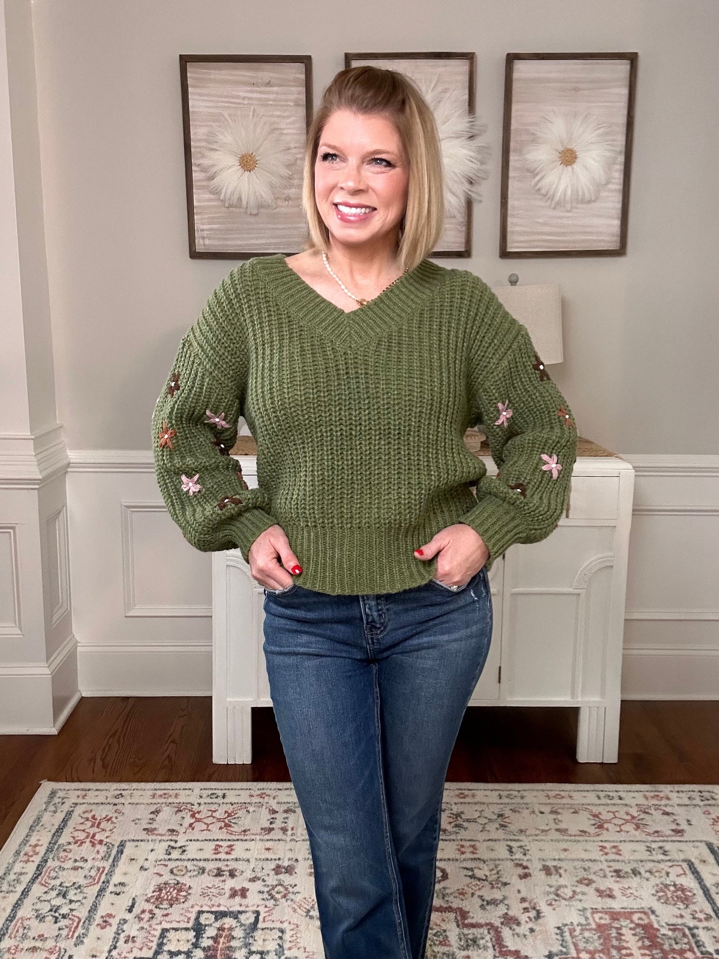 Petals of Joy Sweater | Olive - The Sassy Rack