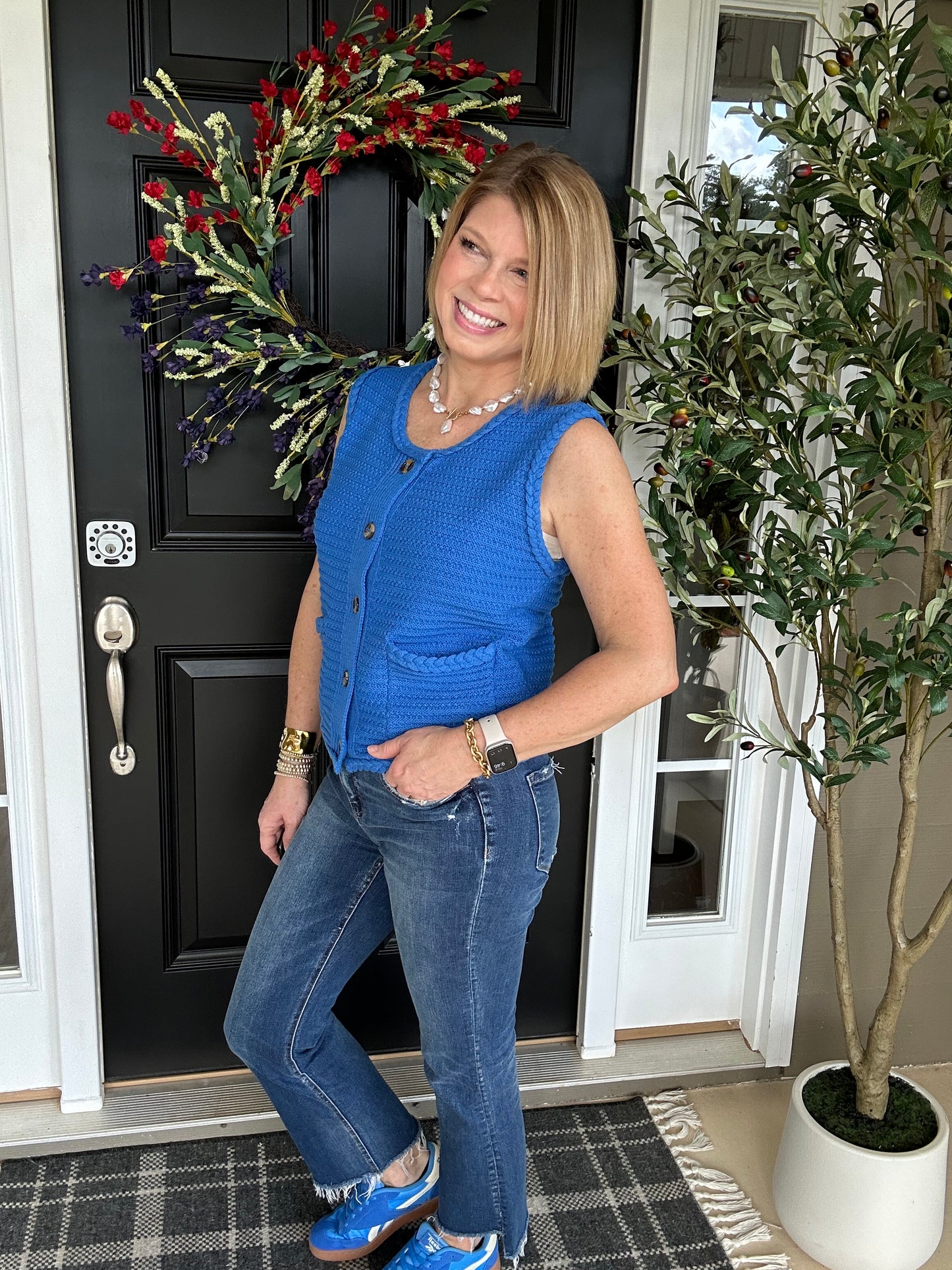 Celeste Vested Sweater Top | Blue