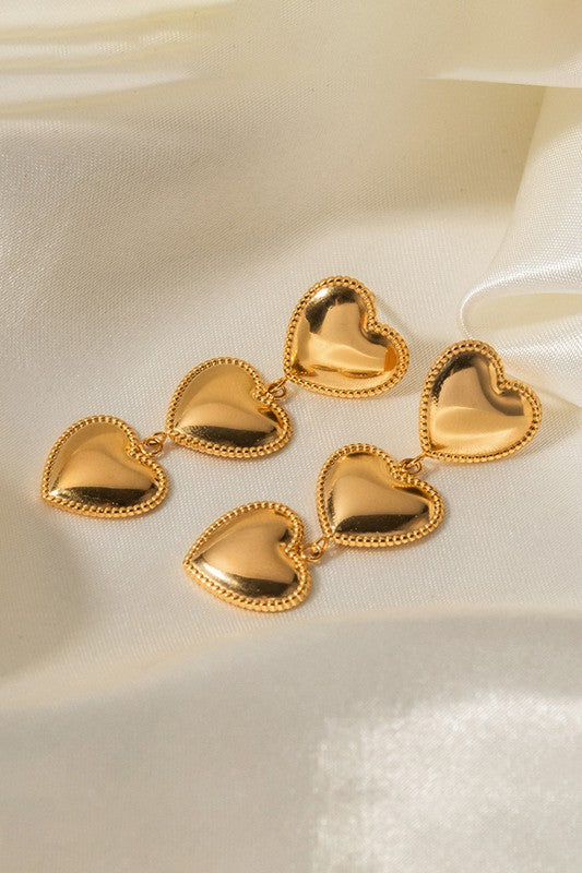 Three Of Hearts Gold Earrings | Tarnish Resistant