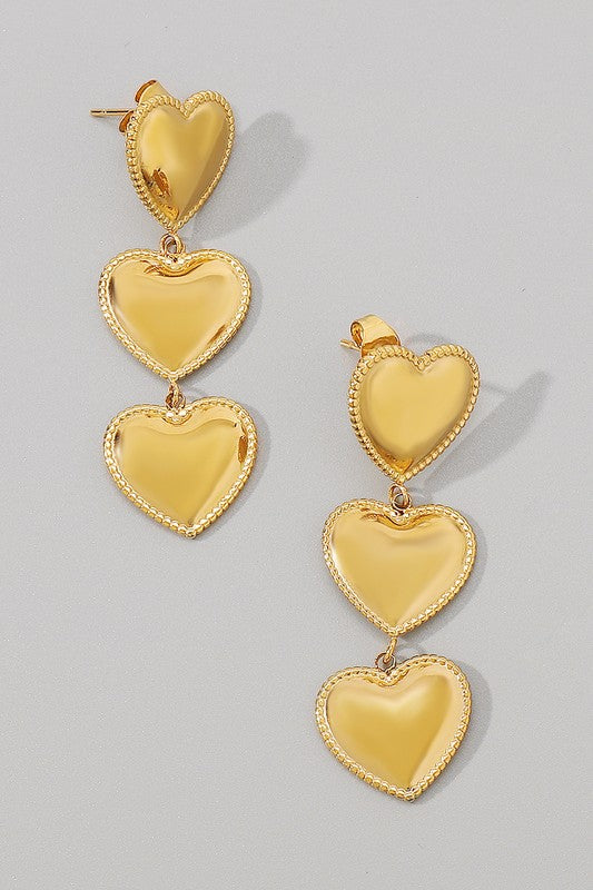 Three Of Hearts Gold Earrings | Tarnish Resistant