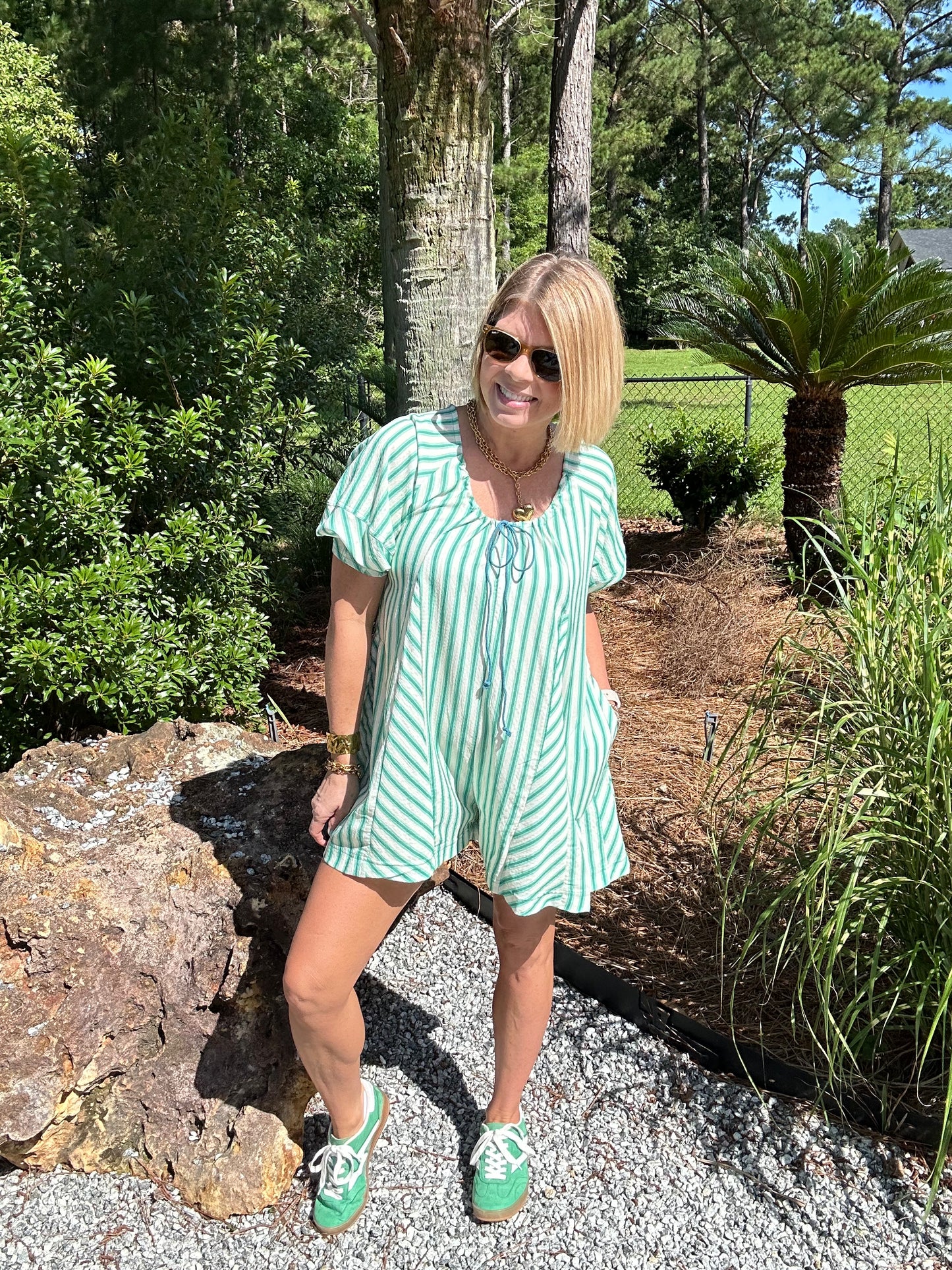 Seeing Stripes Romper | Green