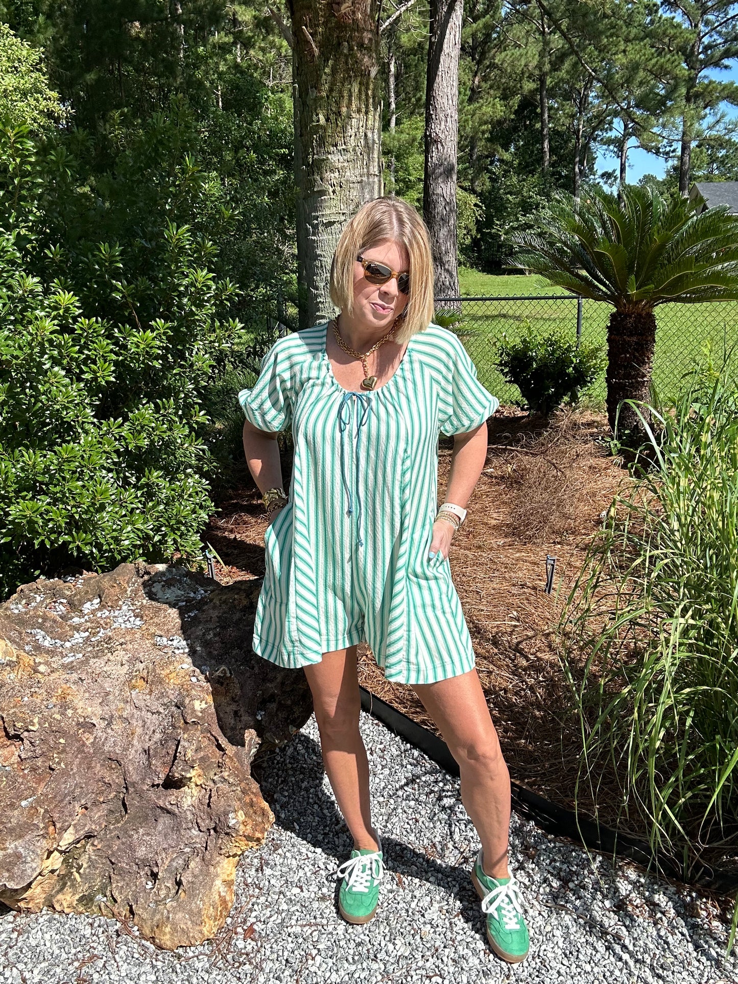Seeing Stripes Romper | Green