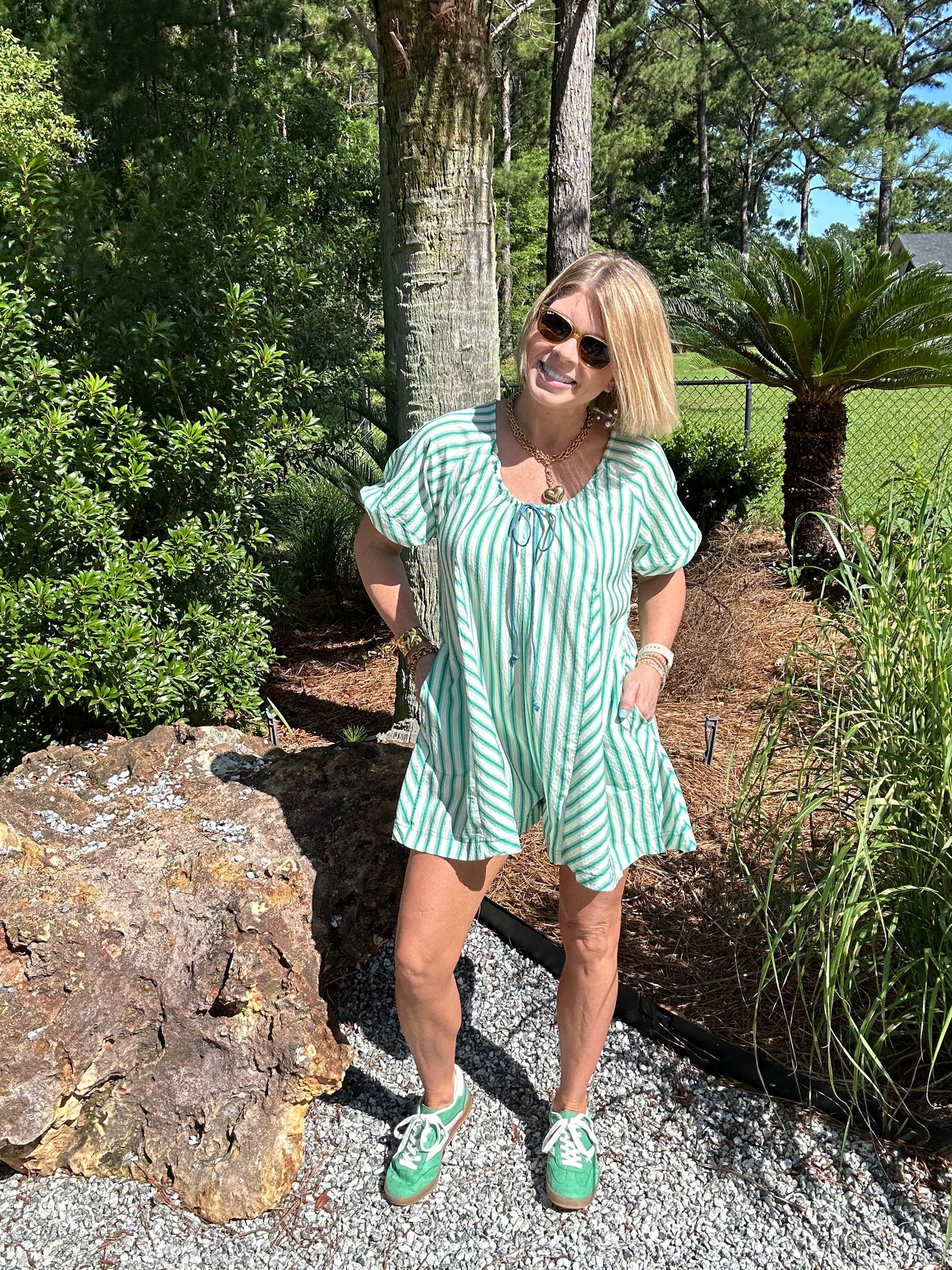 Seeing Stripes Romper | Green