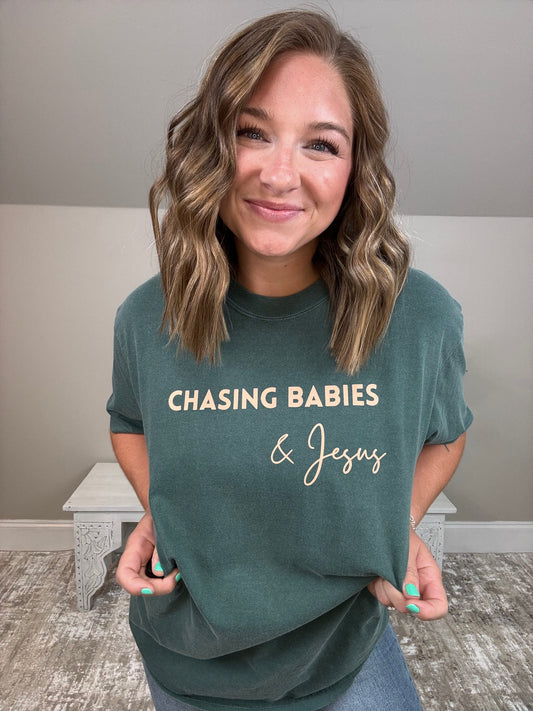 Chasing Babies & Jesus Tee | Blue Spruce