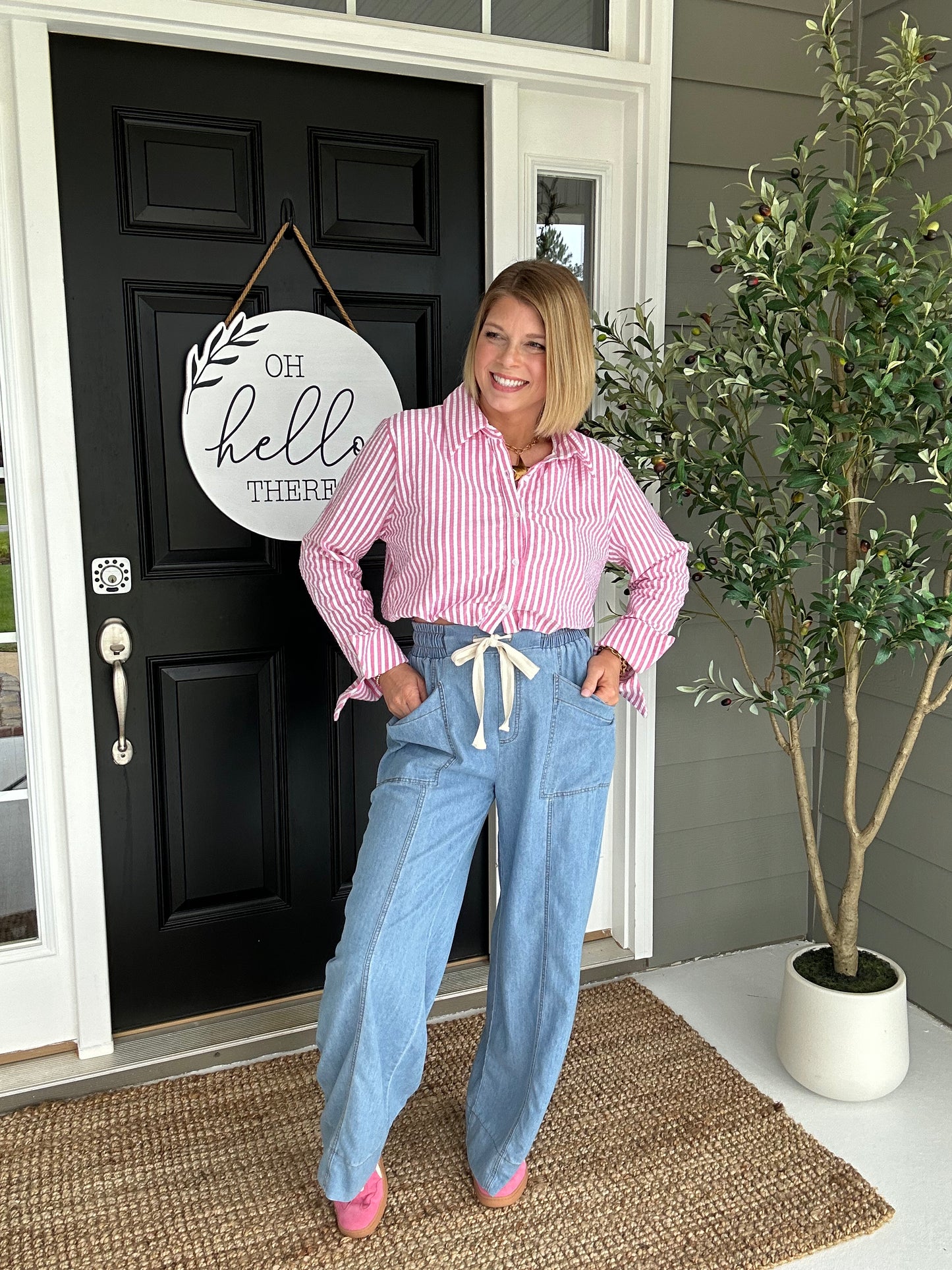 Sadie Striped Seersucker Crop Top | Pink