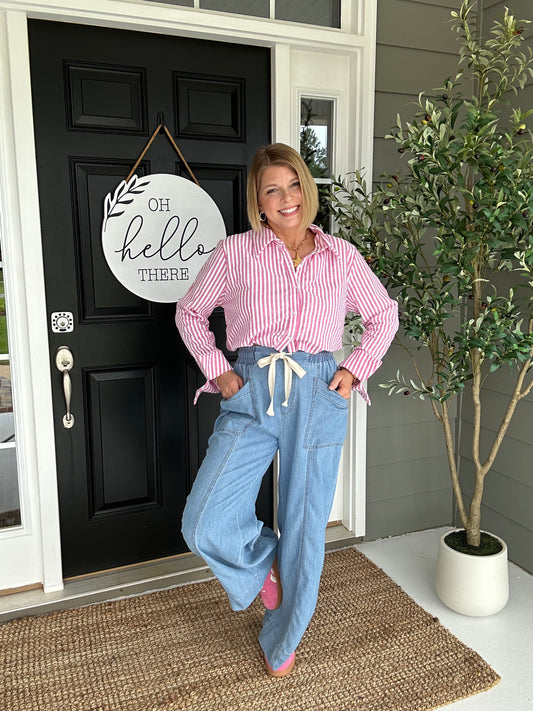 Sadie Striped Seersucker Crop Top | Pink